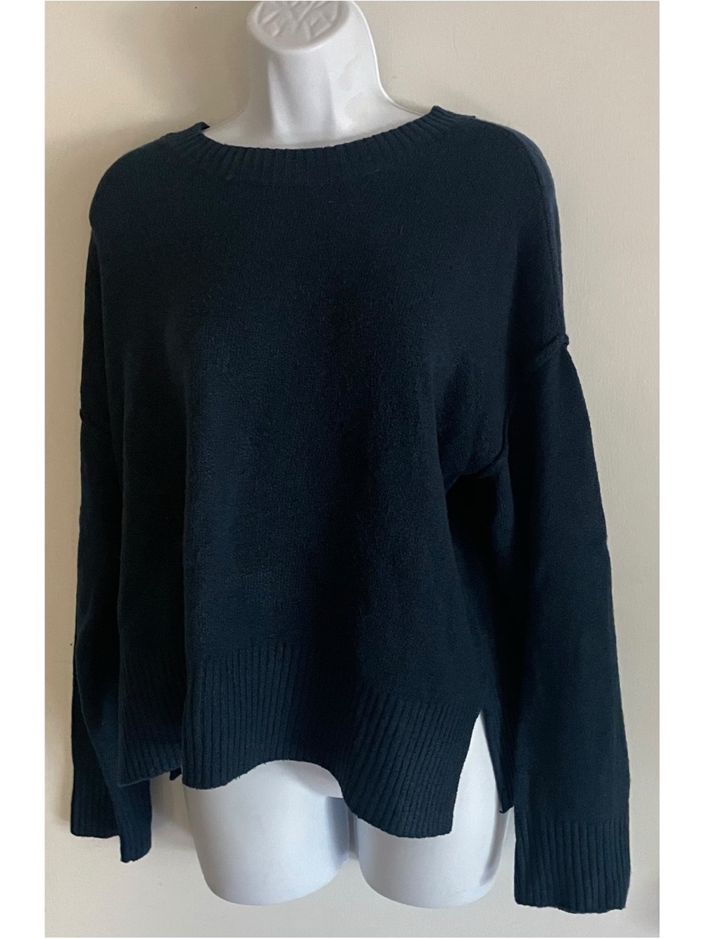 a.n.a Blue Oversized Crewneck Sweater with Side Slits